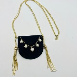 House of Harlow “Ullie” Black Suede Pouch Necklace Gold Tone Boho Hippie